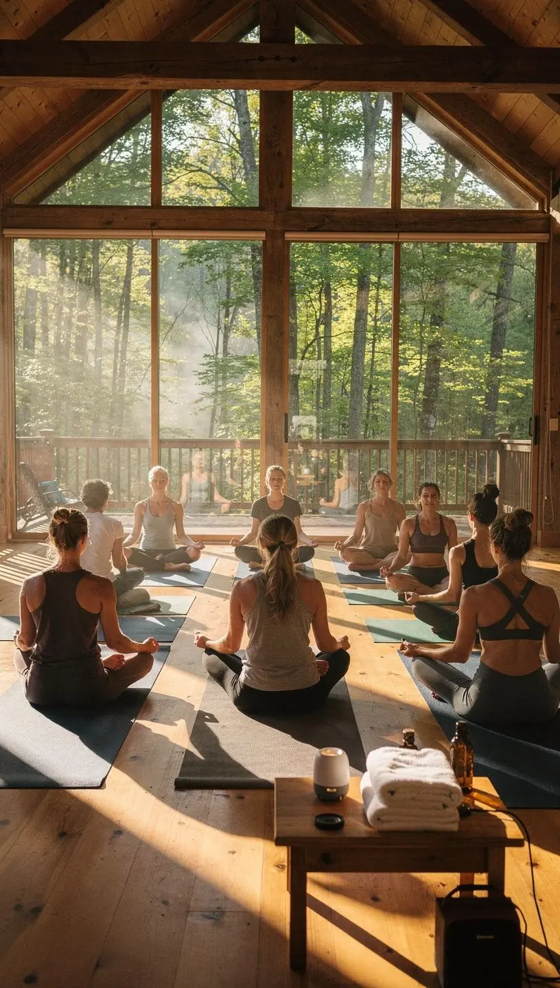 Mindful traveler practicing relaxation in nature.
